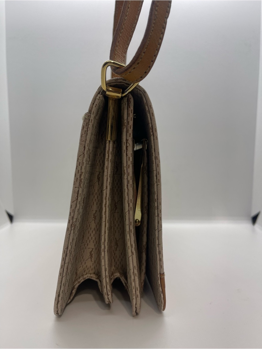 Yves Saint Laurent Beige and Brown Shoulder Bag with Monogram Trim - Picture 4 of 16